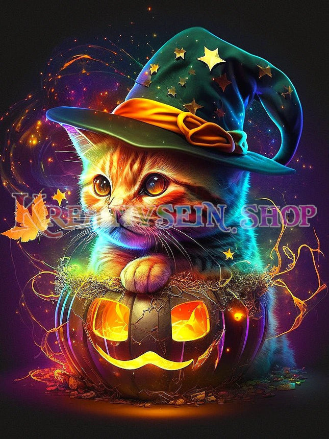 Katze mit Zauberhut - 5D DIY Diamond Painting