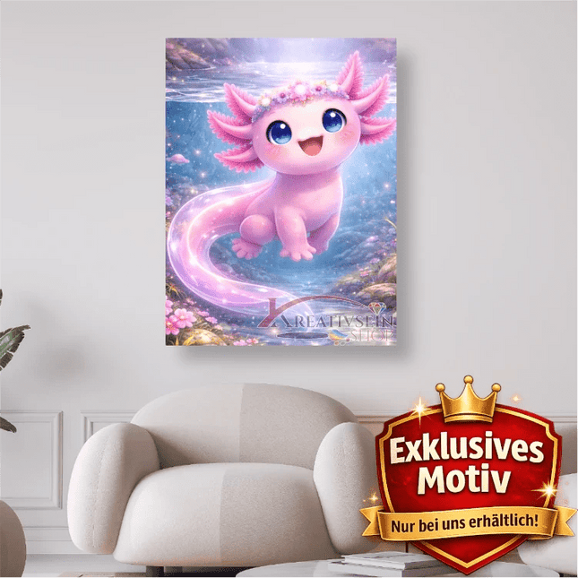 🩷 Kawaii Diamond Painting Set „Magischer Axolotl im Wasser“ – Süßes Fantasy DIY Motiv