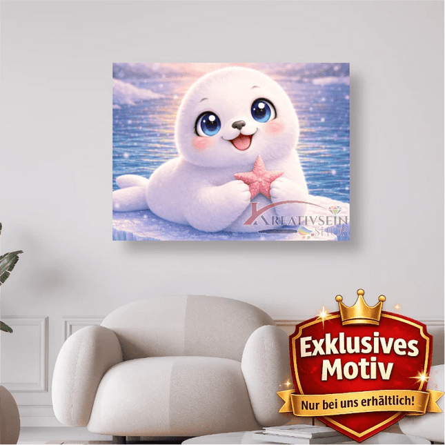 🦭 Kawaii Diamond Painting Set „Süße Robbe mit Seestern“ – Niedliches DIY Motiv