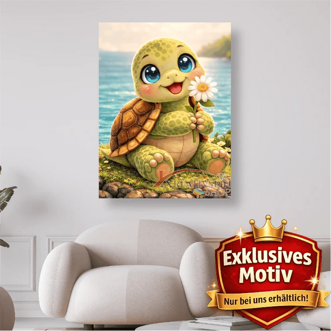 🐢 Kawaii Diamond Painting Set „Süße Schildkröte am Meer“ – Niedliches DIY Motiv