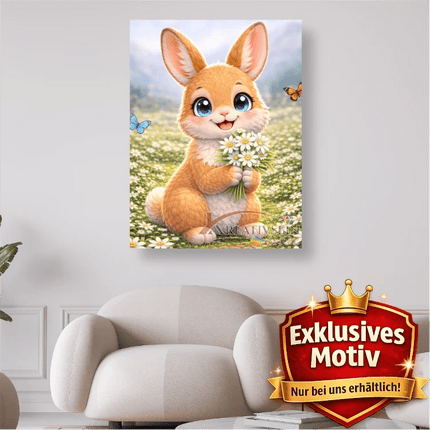 🐰 Kawaii Diamond Painting Set „Süßer Hase mit Edelweiß“ – Niedliches DIY Motiv