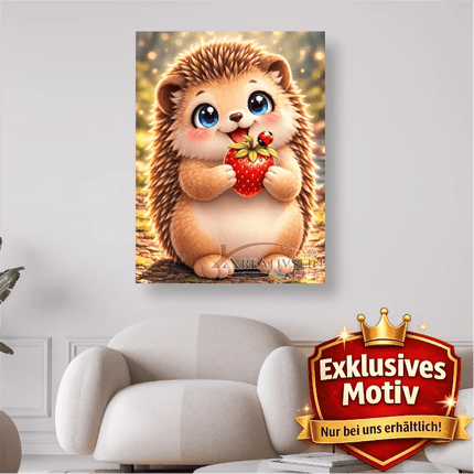 🦔 Kawaii Diamond Painting Set „Süßer Igel mit Erdbeere“ – Niedliches DIY Motiv
