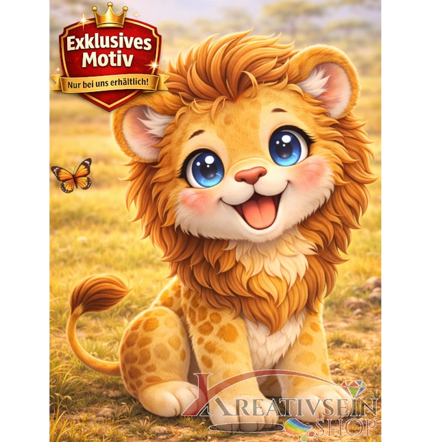 🦁 Kawaii Diamond Painting Set „Süßer Löwe in der Savanne“ – Niedliches DIY Motiv