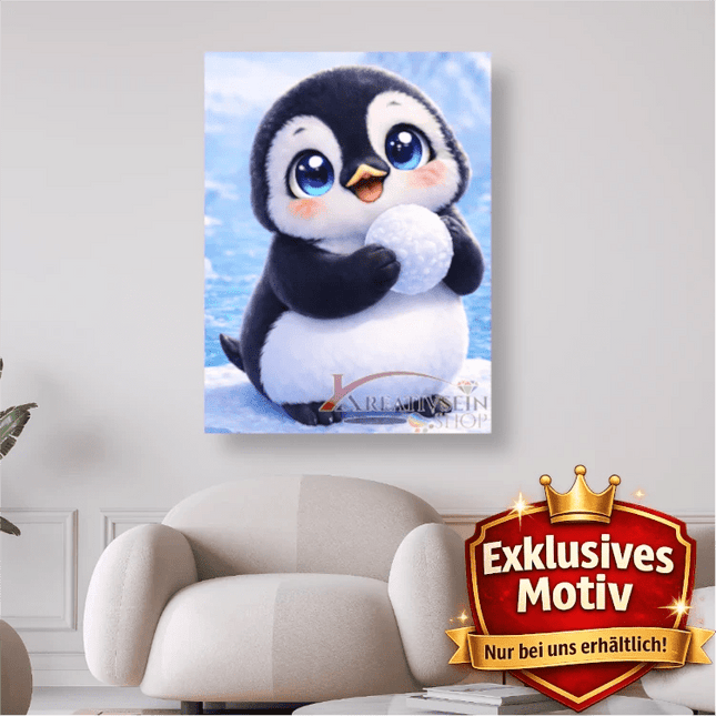 🐧 Kawaii Diamond Painting Set „Süßer Pinguin mit Schneeball“ – Winterliches DIY Motiv