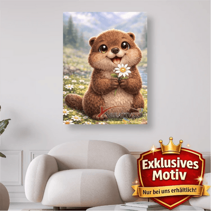 🦫 Kawaii Diamond Painting Set „Süßes Murmeltier mit Blume“ – Liebevolles DIY Motiv