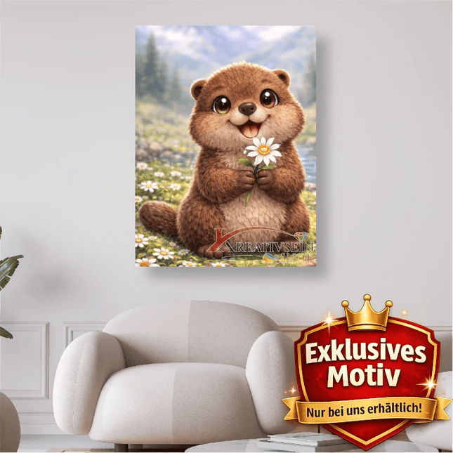 🦫 Kawaii Diamond Painting Set „Süßes Murmeltier mit Blume“ – Liebevolles DIY Motiv