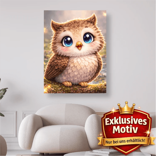 🦉 Kawaii Diamond Painting „Süße Eule auf einem Ast“ – Niedliches DIY Motiv