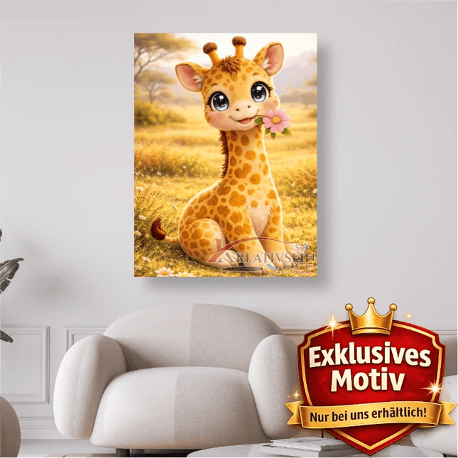 🦒 Kawaii Diamond Painting „Süße Giraffe mit Blume“ – Niedliches DIY Motiv
