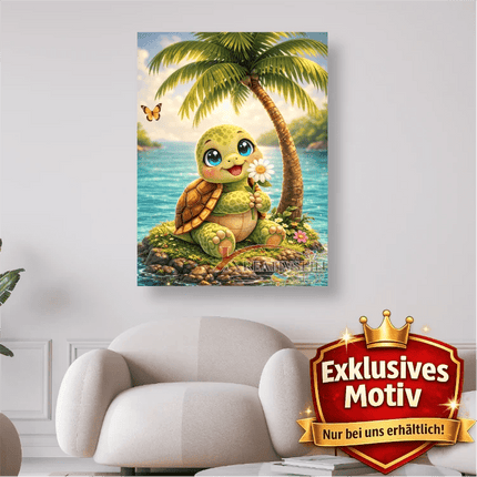 🐢 Kawaii Diamond Painting „Süße Schildkröte auf Insel“ – Niedliches DIY Motiv