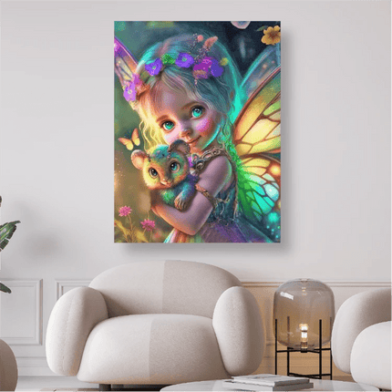 Kleine bunte Elfe mit Tier - 5D DIY Diamond Painting