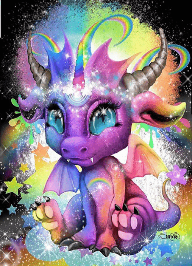 Kleiner bunter Drache - 5D DIY Diamond Painting