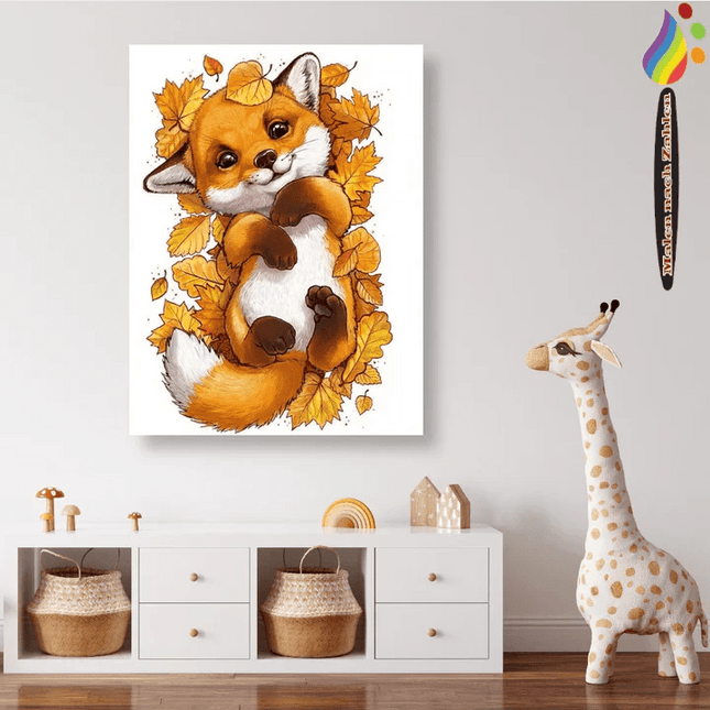 Kleiner Fuchs im Herbstlaub - Malen nach Zahlen