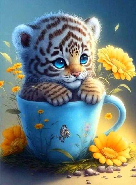 Kleiner Tiger in Tasse - 5D DIY Diamond Painting