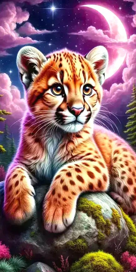 Kleiner Tiger mit Mond - 5D DIY Diamond Painting