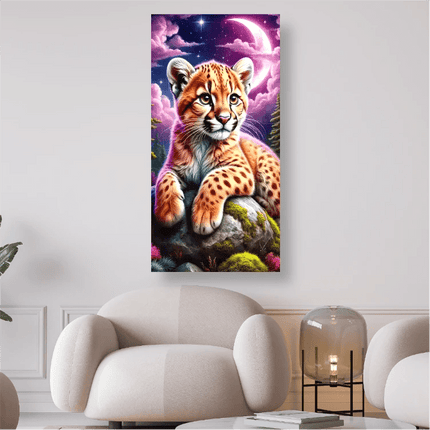 Kleiner Tiger mit Mond - 5D DIY Diamond Painting