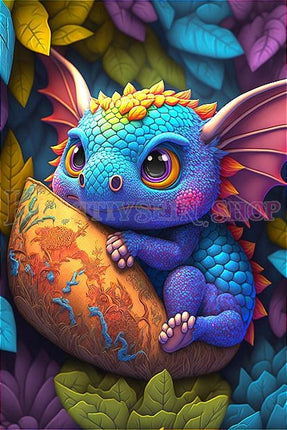 Kleines blaues Drachenbaby - 5D DIY Diamond Painting