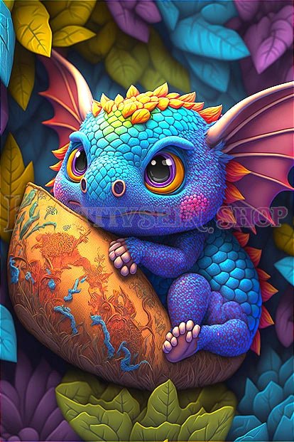 Kleines blaues Drachenbaby - 5D DIY Diamond Painting