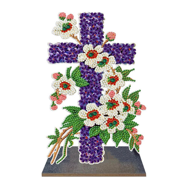Kreuz aus blauen Blumen Aufsteller - Diamond Painting