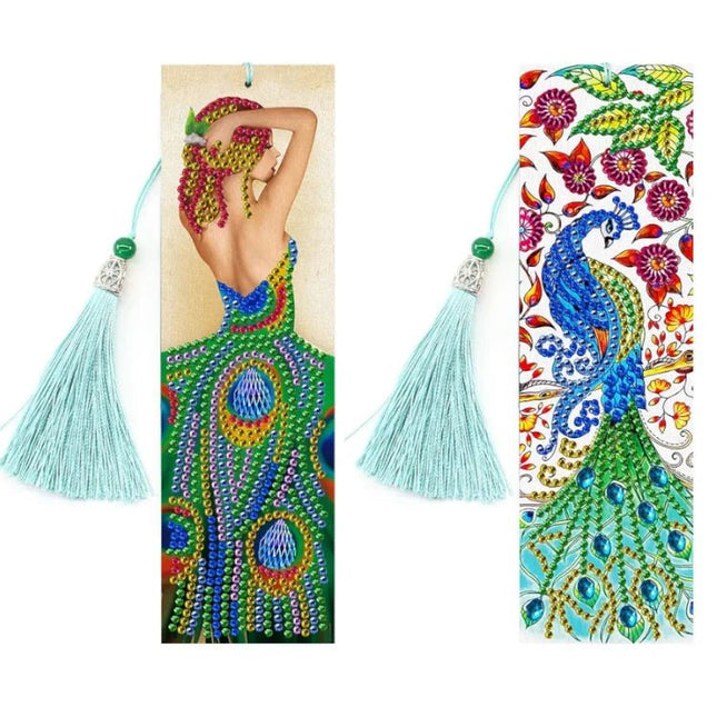 Lesezeichen 2Stk. Frau und Pfau - Diamond Painting