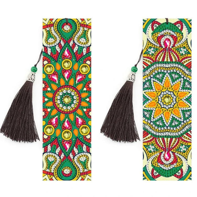 Lesezeichen 2Stk. Mandala rot/grün - Diamond Painting