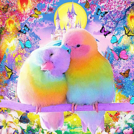 Liebesvögel vor dem Dornröschenschloss - Voll AB 5D DIY Diamond Painting