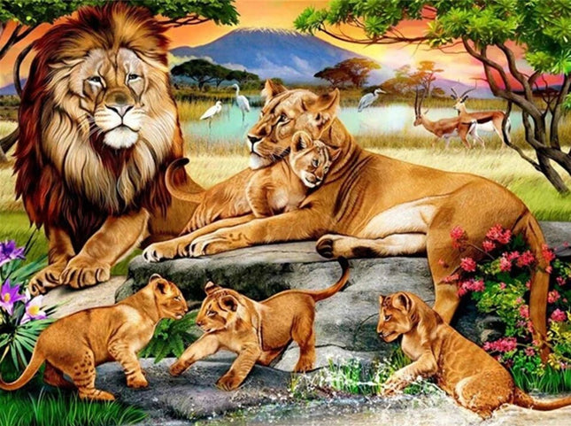 Löwen Familie - Voll AB 5D DIY Diamond Painting