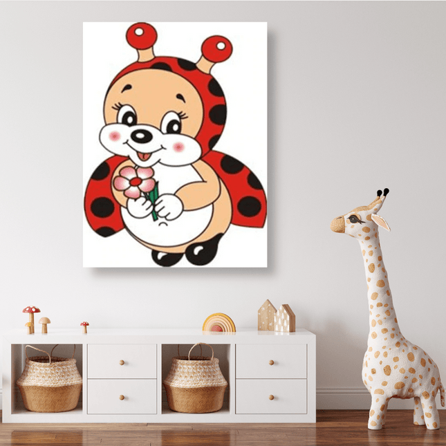 Marienkäfer mit Blume in der Hand - 5D DIY Diamond Painting