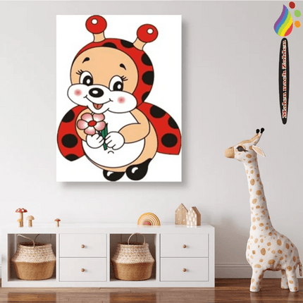 Marienkäfer mit Blume in der Hand - Malen nach Zahlen