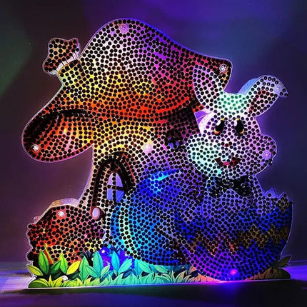 Osterhase im Osterei Aufsteller mit LED - Diamond Painting