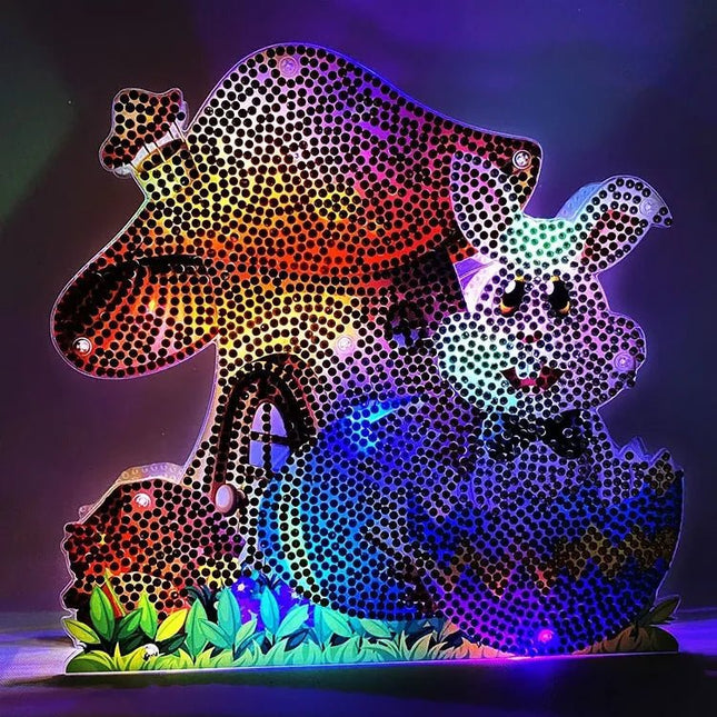 Osterhase im Osterkorb mit LED - Diamond Painting