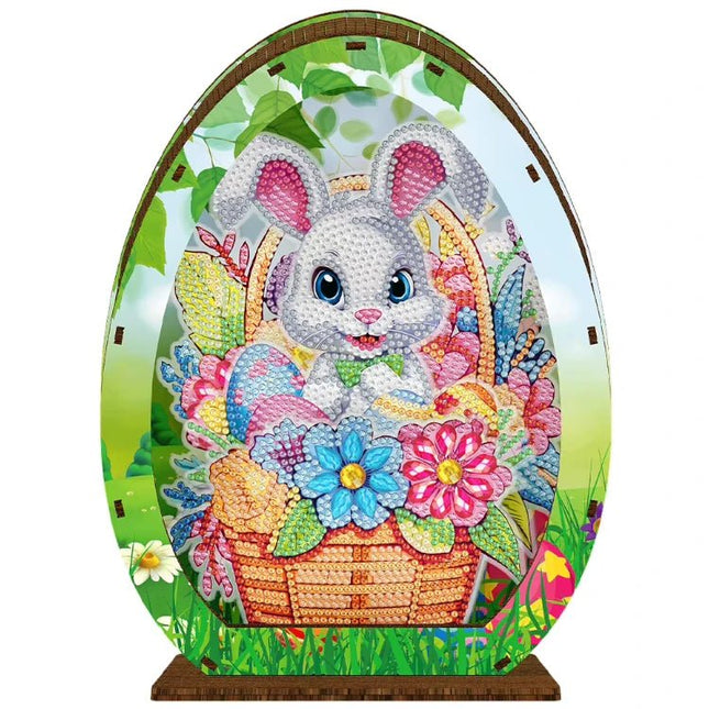 Osterhase mit Blumen und Osterei Aufsteller 3D mit LED - Diamond Painting