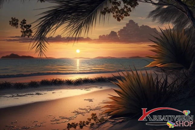 Palmen, Meer, Strand und Sonnenuntergang - 5D DIY Diamond Painting