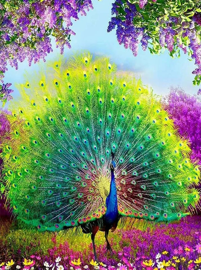 Pfau mit offenem Rad - Voll AB 5D DIY Diamond Painting