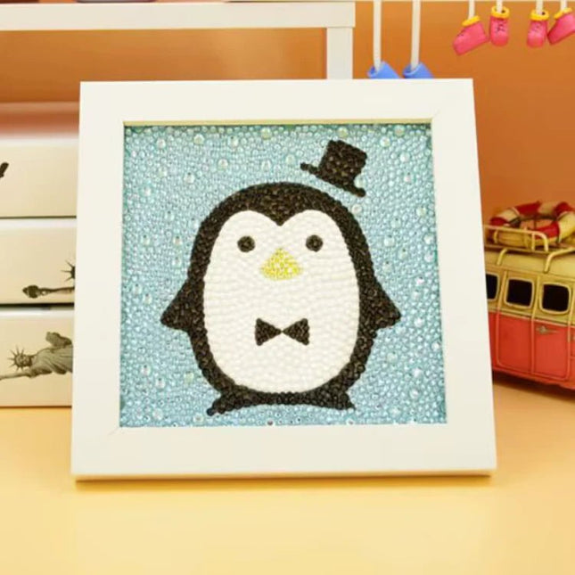 Pinguin Kindermotiv mit Rahmen - Diamond Painting