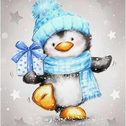 Pinguin mit blauem Schal und Mütze - 5D DIY Diamond Painting