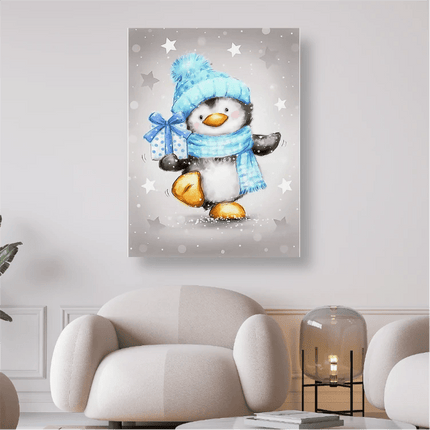 Pinguin mit blauem Schal und Mütze - 5D DIY Diamond Painting