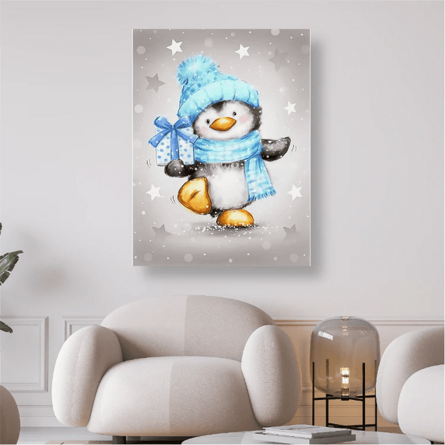 Pinguin mit blauem Schal und Mütze - 5D DIY Diamond Painting