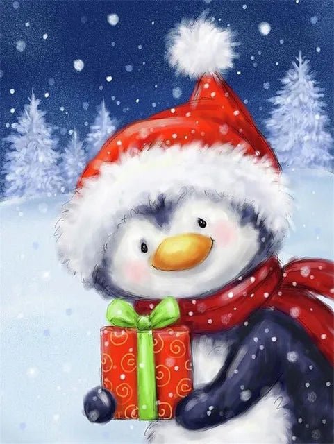 Pinguin mit Geschenk - 5D DIY Diamond Painting