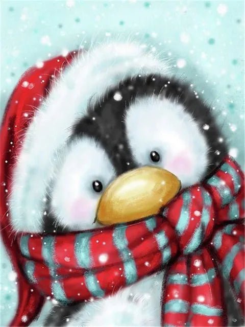 Pinguin mit rotem Schal - 5D DIY Diamond Painting