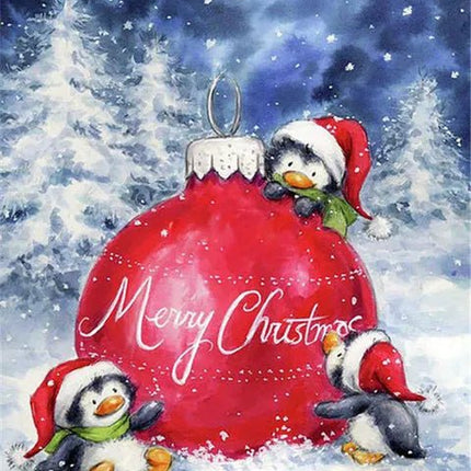 Pinguine mit Weihnachtsbaumkugel - 5D DIY Diamond Painting
