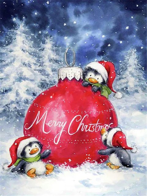 Pinguine mit Weihnachtsbaumkugel - 5D DIY Diamond Painting