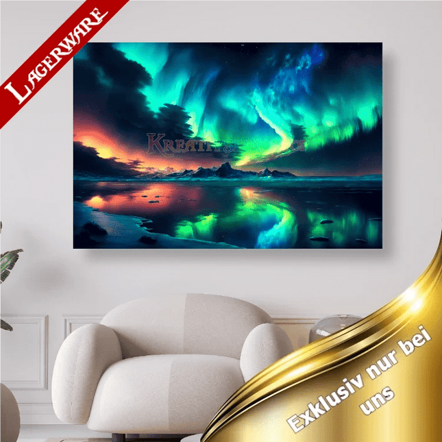 Polarlichter spiegeln sich im Wasser LA - 5D DIY Diamond Painting