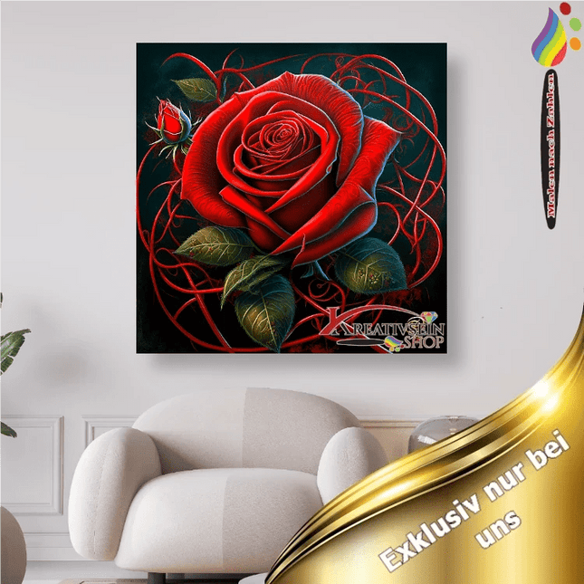 Rote Rosenblüte - Malen nach Zahlen