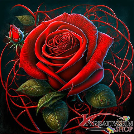 Rote Rosenblüte - Malen nach Zahlen