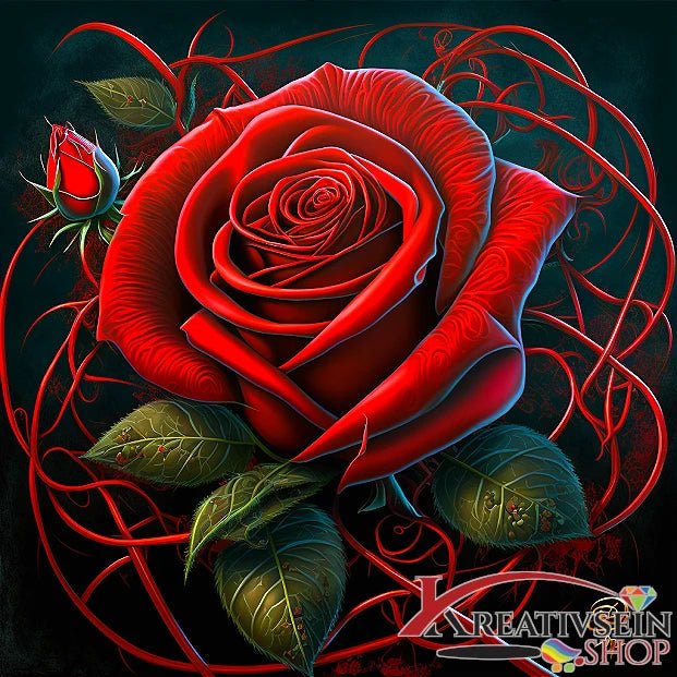 Rote Rosenblüte - Malen nach Zahlen