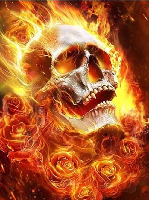 Schädel in Flammen - 5D DIY Diamond Painting