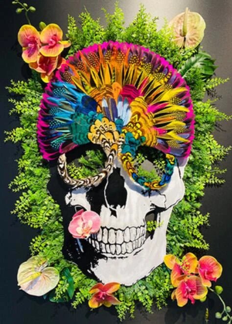 Schädel mit Blumen - 5D DIY Diamond Painting