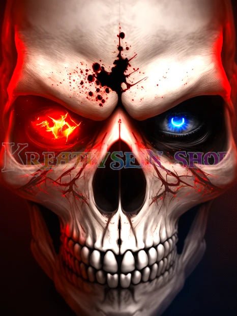 Schädel mit roten und blauem Auge - 5D DIY Diamond Painting