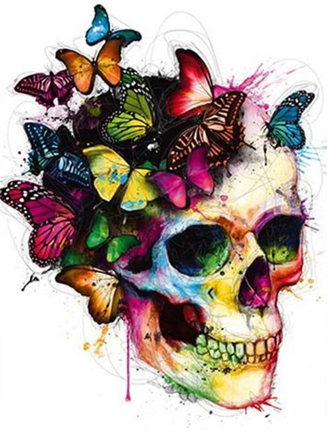 Schädel mit Schmetterlingen - Voll AB Diamond Painting