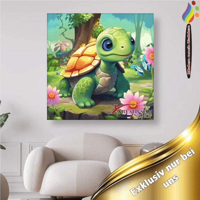Schildkröte mit Blumen - Malen nach Zahlen